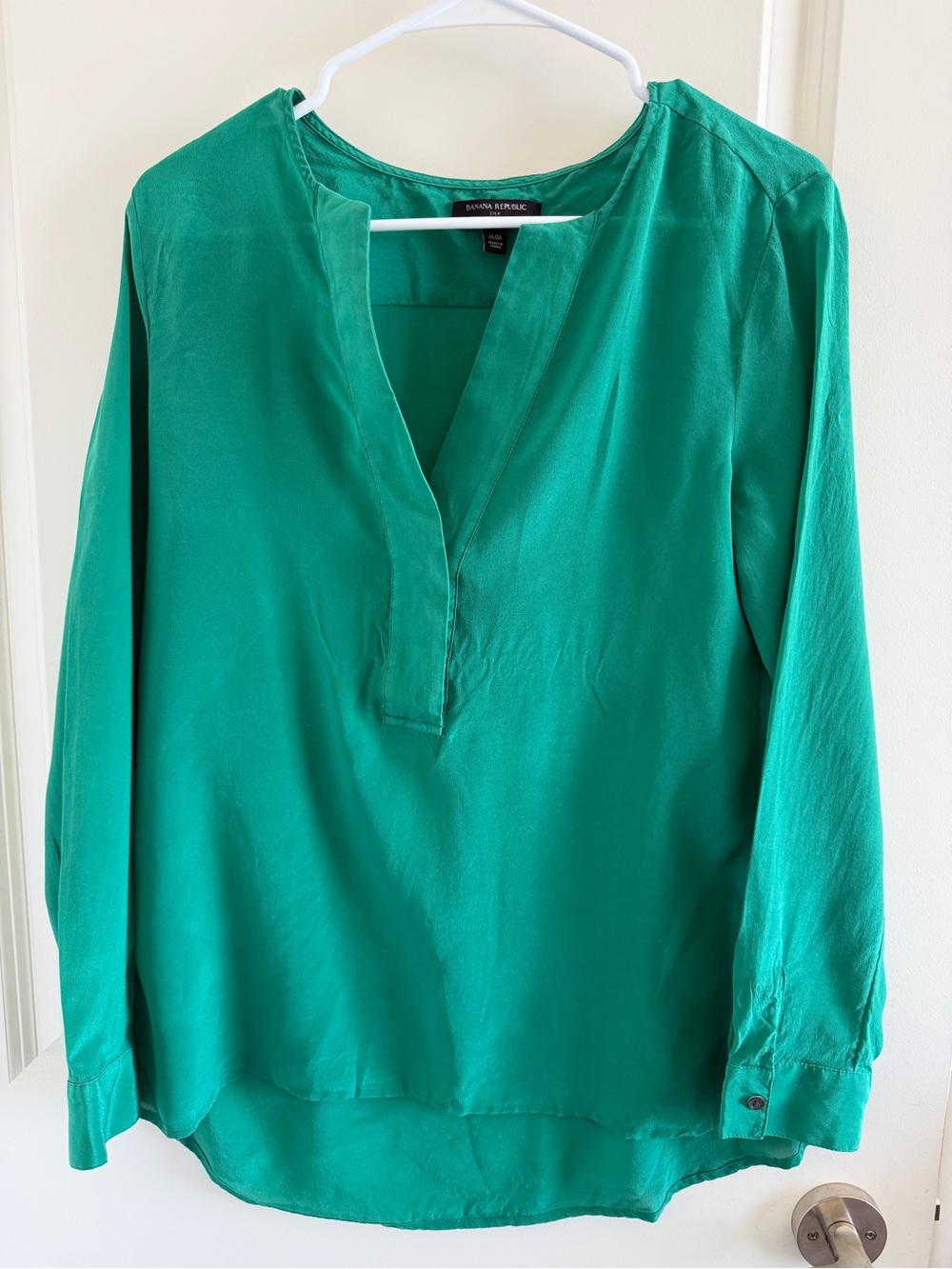 Banana Republic Emerald Green Split-Neck Long Sleeve Blouse